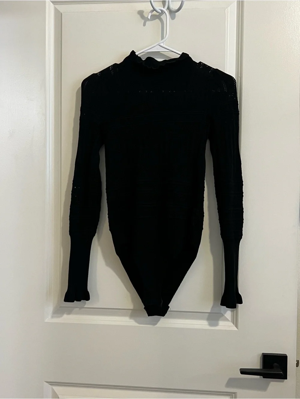 Free People Black Pointelle High-Neck Long-Sleeve Bodysuit - Picture 7 of 10